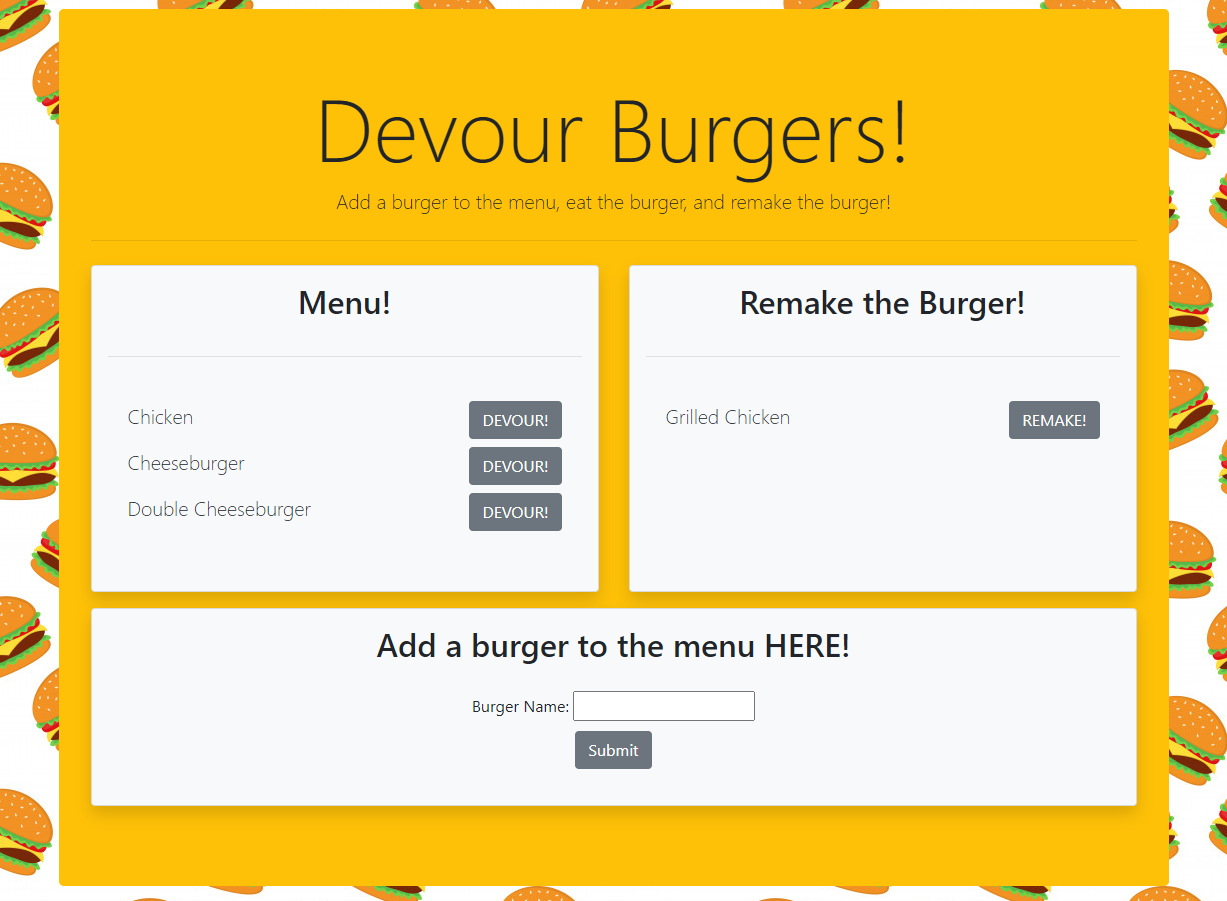screenshot of burger web app