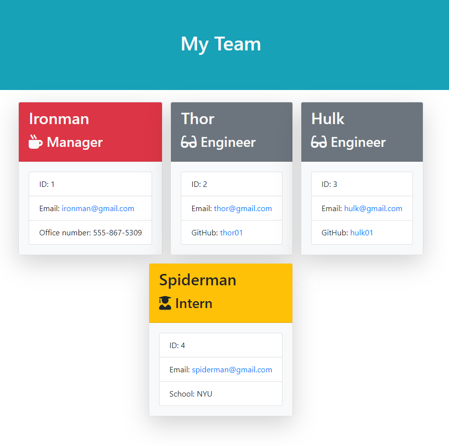 screenshot of software team app